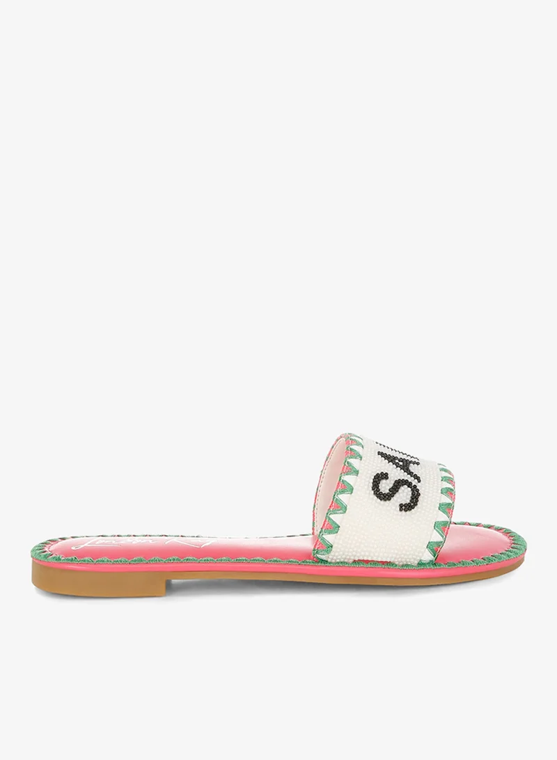 Beaded Saint Tropez Flat Slip-Ons Pink