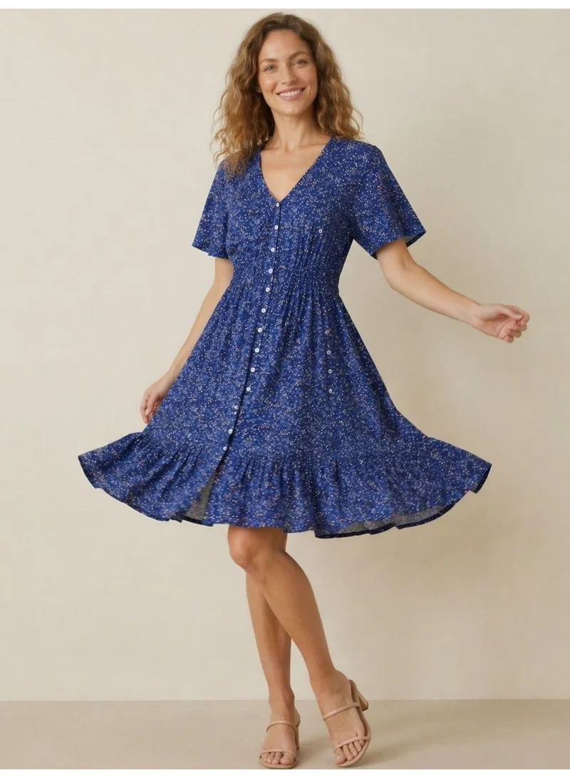 Abstract Print V-Neck Mini Dress