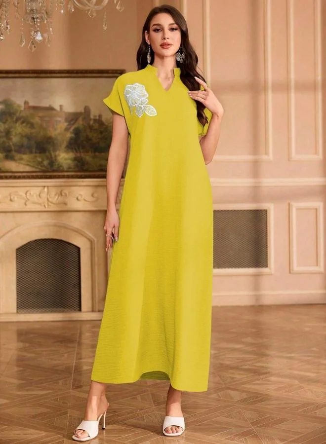 Floral Patch Open Collar Maxi Dress