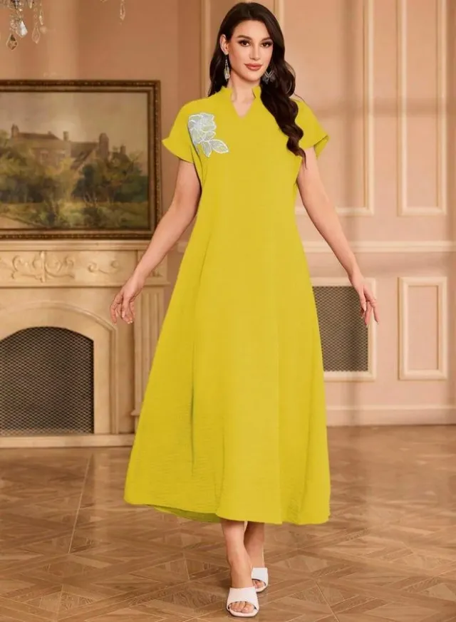 Floral Patch Open Collar Maxi Dress – image 6