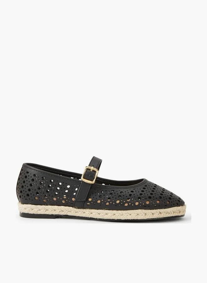 Women Perforated Espadrille Mary Jane Shoes