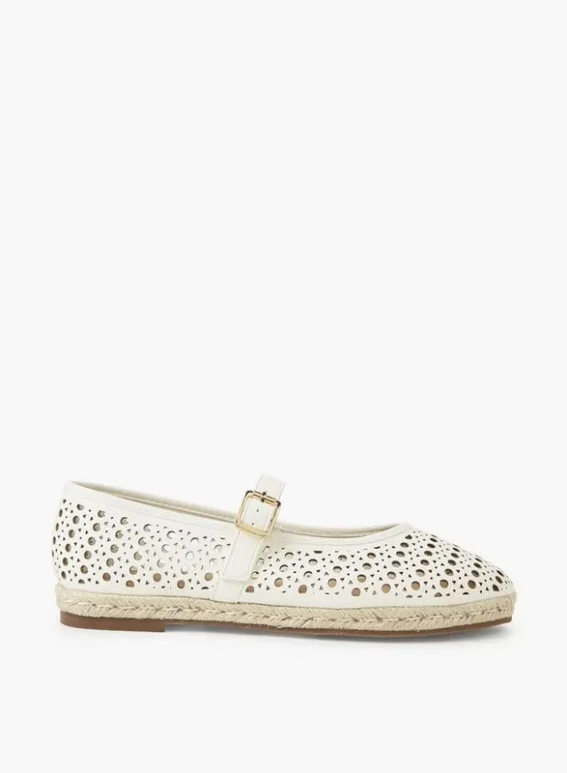 Women Perforated Espadrille Mary Jane Shoes