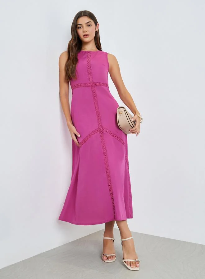 Self-Design Sleeveless A-Line Maxi Dress White