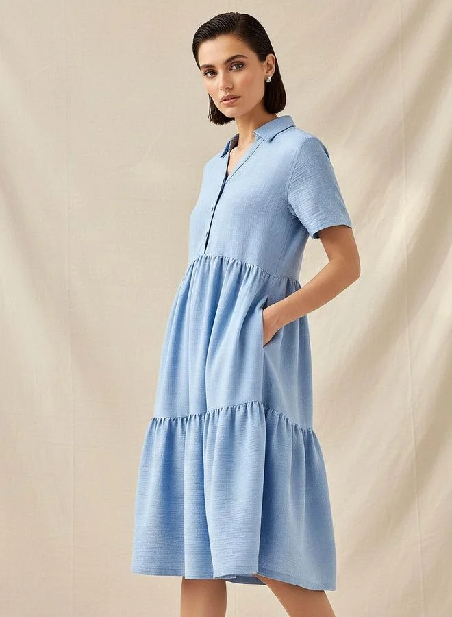 Collared Tiered Midi Dress