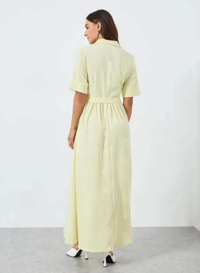 Women's Floral Print Shirt Maxi Dress, Yellow – image 5