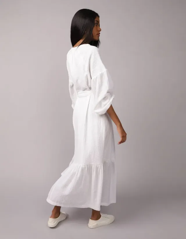 White Cotton Tiered Flared Maxi Shirt Dress – image 2