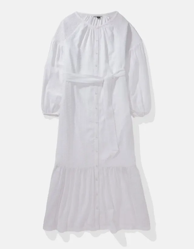 White Cotton Tiered Flared Maxi Shirt Dress – image 3