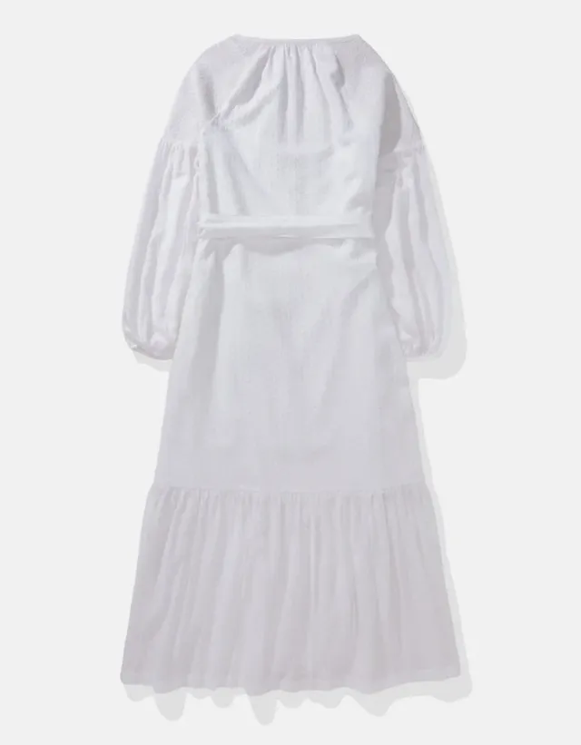 White Cotton Tiered Flared Maxi Shirt Dress – image 4