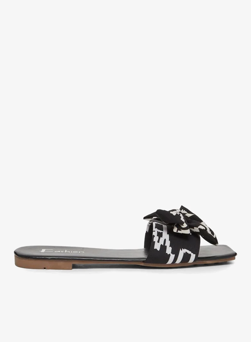 Bow Slip-On Flat Slippers Black