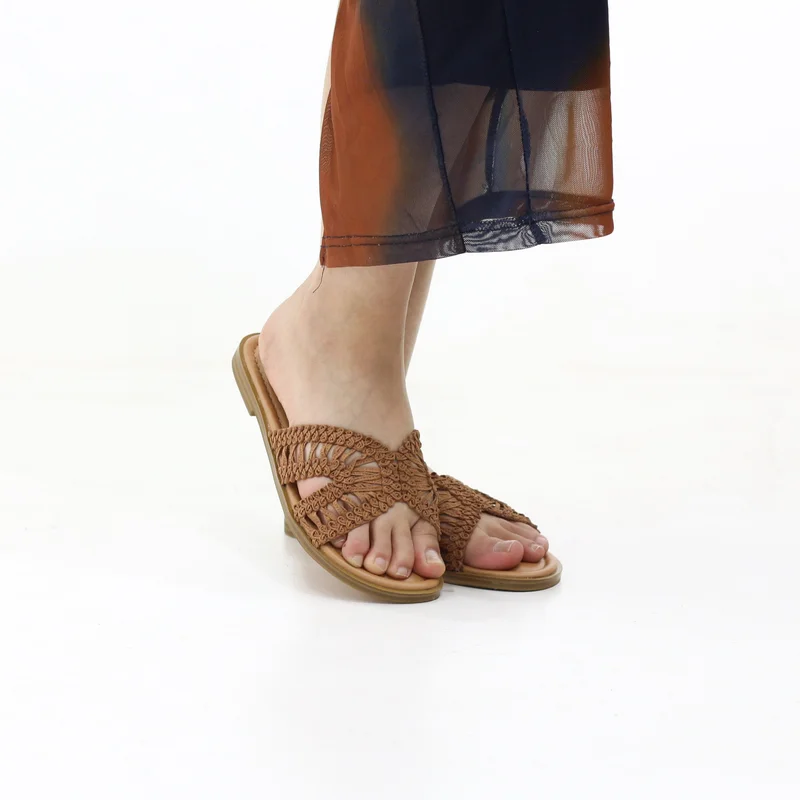 Woven Cross-Strap Flat Sandals