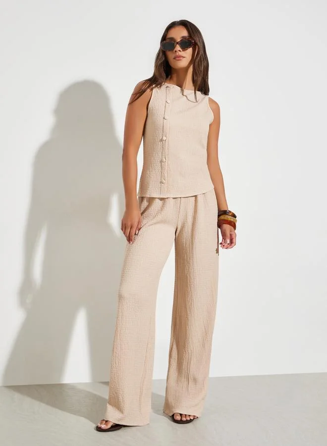 Textured Pants Co-ord Set Beige
