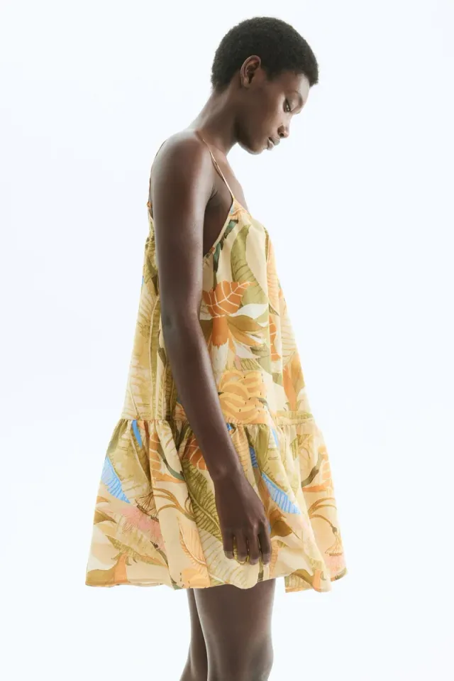 Beige Tropical Print Mini A-Line Strappy Dress – image 3