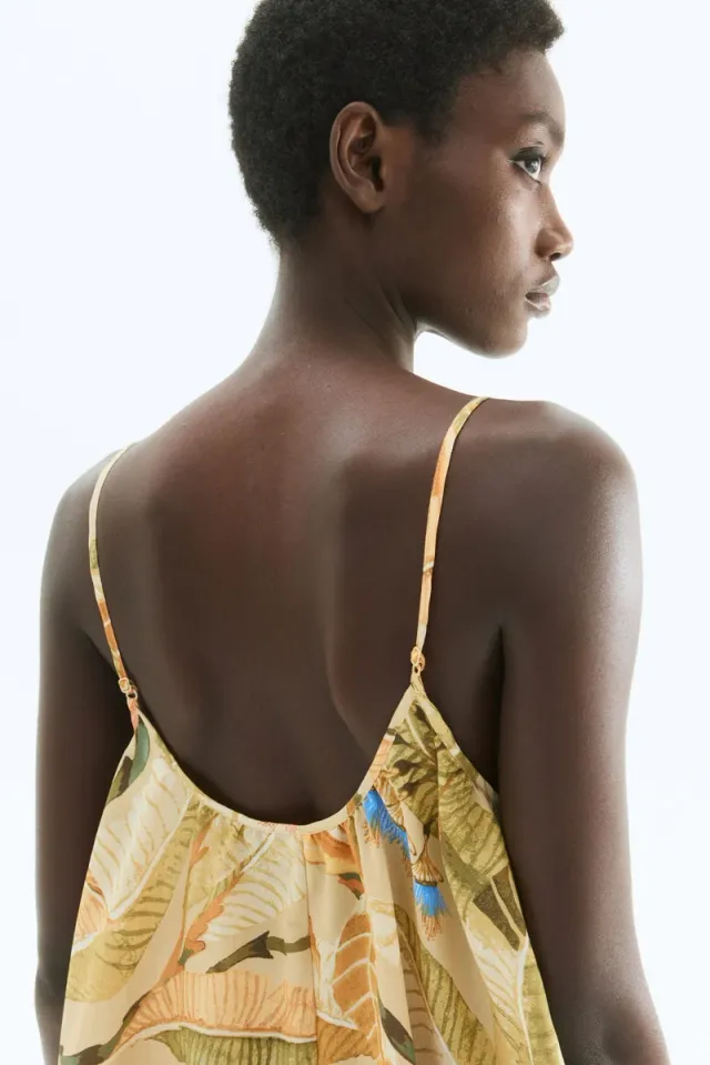 Beige Tropical Print Mini A-Line Strappy Dress – image 4