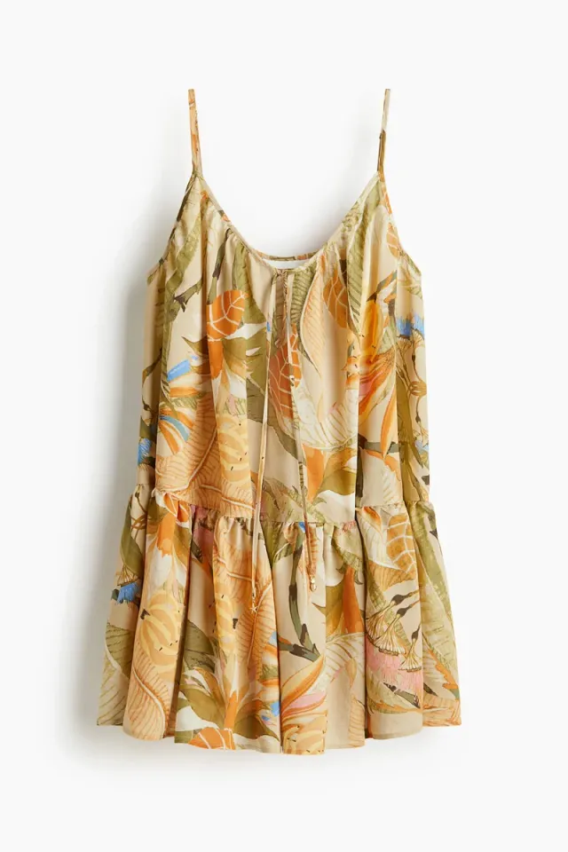 Beige Tropical Print Mini A-Line Strappy Dress – image 5