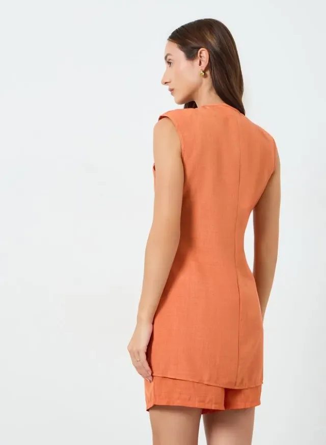Women's Orange V-Neck Sleeveless Blazer and Shorts Set – image 6