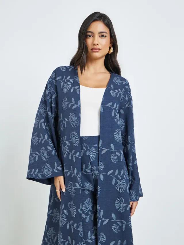 Floral Kimono and Pants Co-ords Navy Blue – image 2