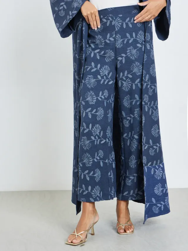 Floral Kimono and Pants Co-ords Navy Blue – image 4