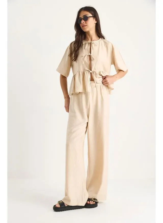 Tie-Up Peplum Top Pant Set