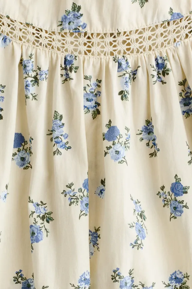 White Floral A-Line Midi Dress with Tie-Straps (Cotton) – image 7