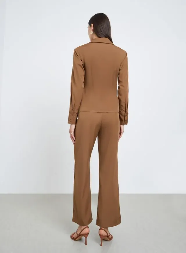 Asymmetric Wrap Shirt & Pants Co-Ord Brown – image 6