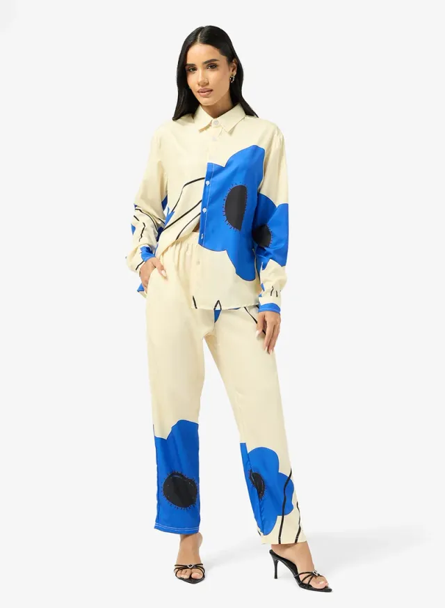 Oversize Satin Floral Print Shirt & Pant Set – image 5
