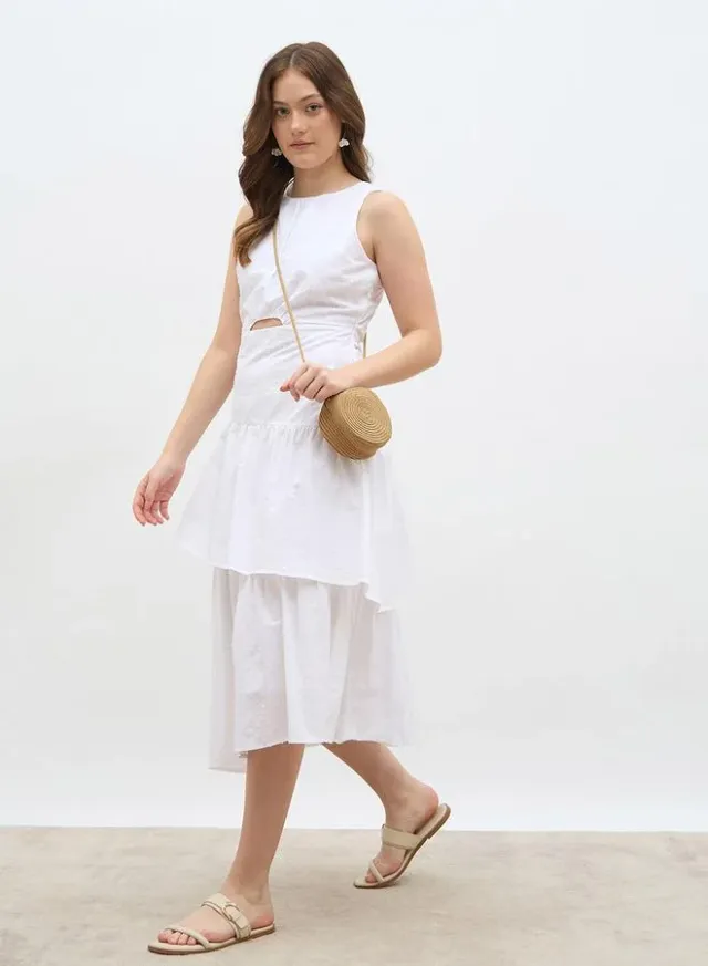 Solid Sleeveless Layered Midi Dress