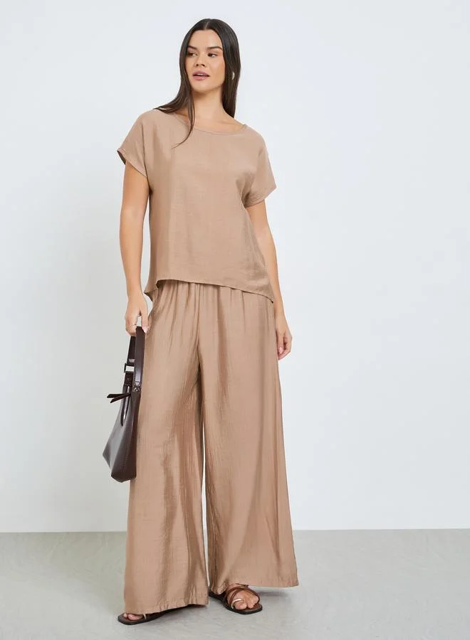 Top and Wide Leg Pants Co-ord Set Beige