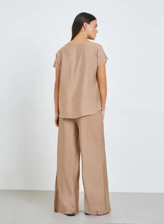 Top and Wide Leg Pants Co-ord Set Beige – image 5
