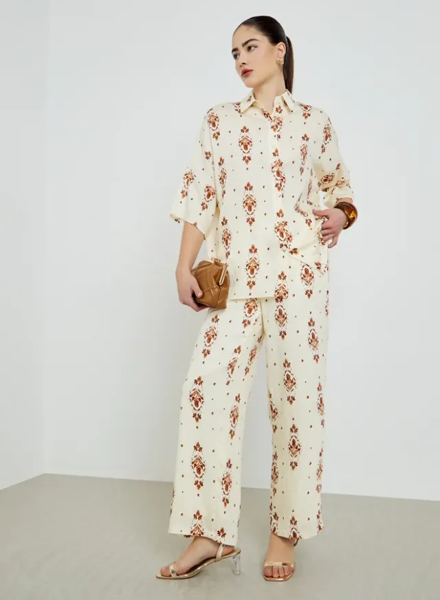 Off-White Printed Viscose Blend Shirt and Pants Co-Ords for Women – image 6