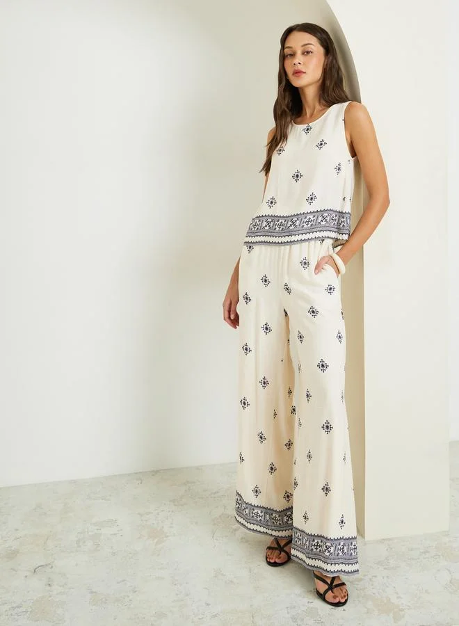 Printed Sleeveless Co-Ord Set Off White