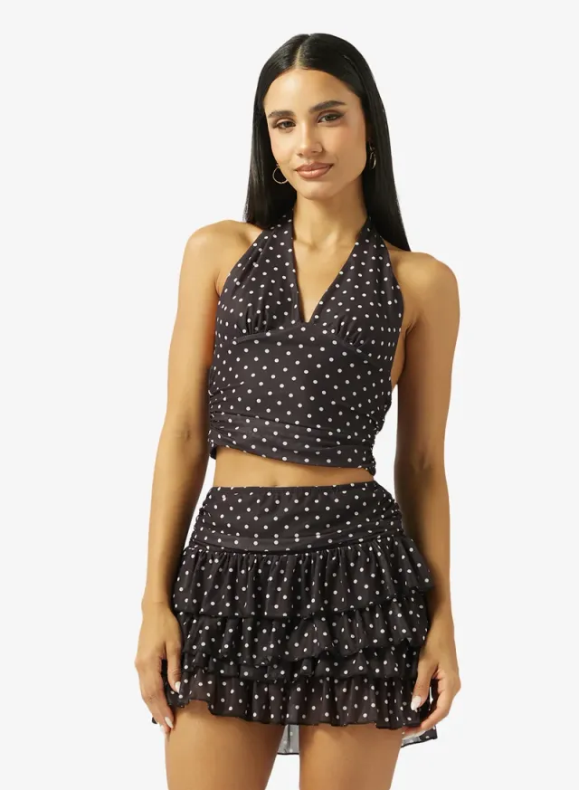 Polka Dot Halter Top & Frill Skirt Coord Set – image 3