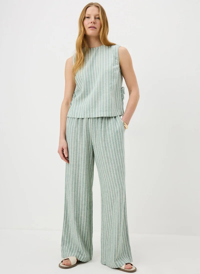 Stripe Linen Wide Leg Co Ord Trousers Green