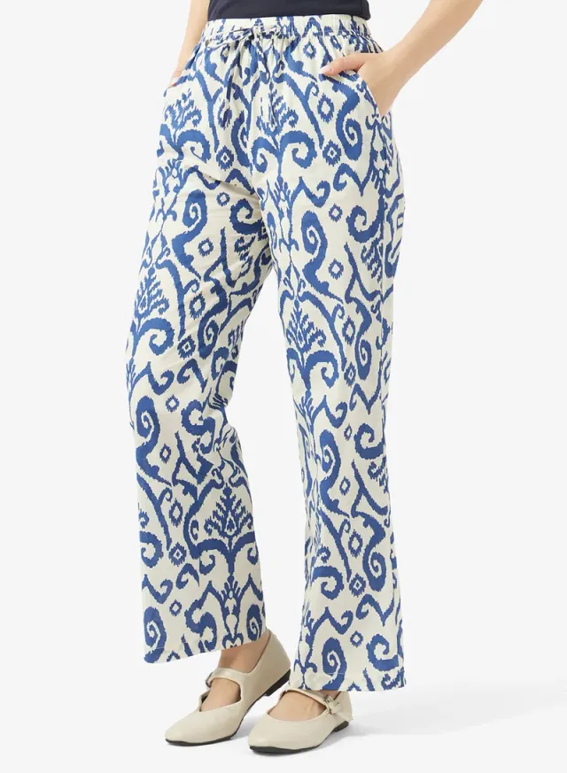 Blue Printed Co-ord Set for Women - Long Sleeves, Wide-Leg Pants – image 4