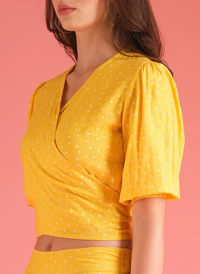 Yellow Polka Dot V-Neck Top and Palazzo Pants Co-Ord Set – image 4