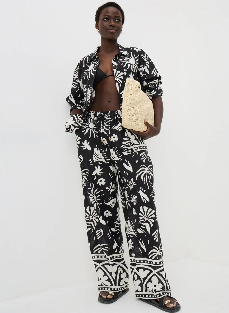 Monochrome Border Print Co Ord Trousers Black