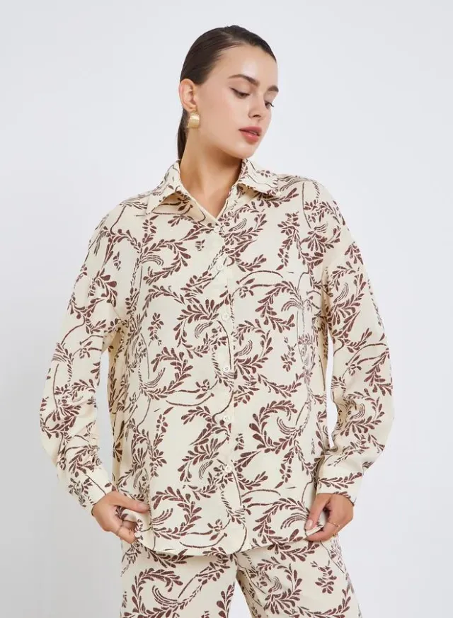 Leaf Print Oversized Shirt Flared Pants Set – image 3