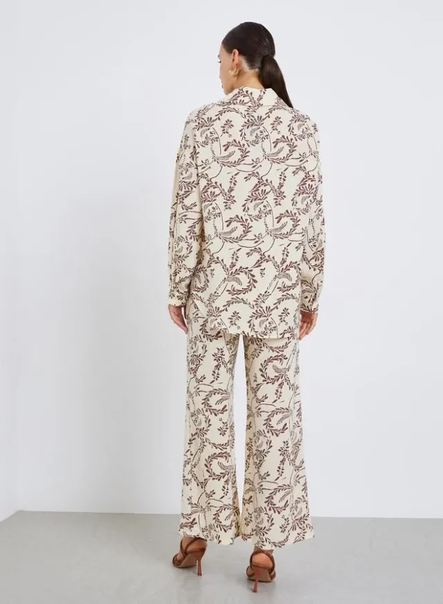 Leaf Print Oversized Shirt Flared Pants Set – image 6