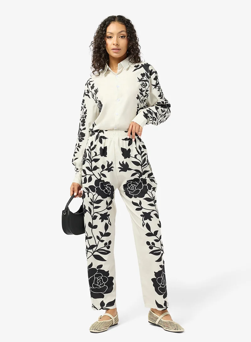 Oversize Satin Floral Print Shirt & Pant Set