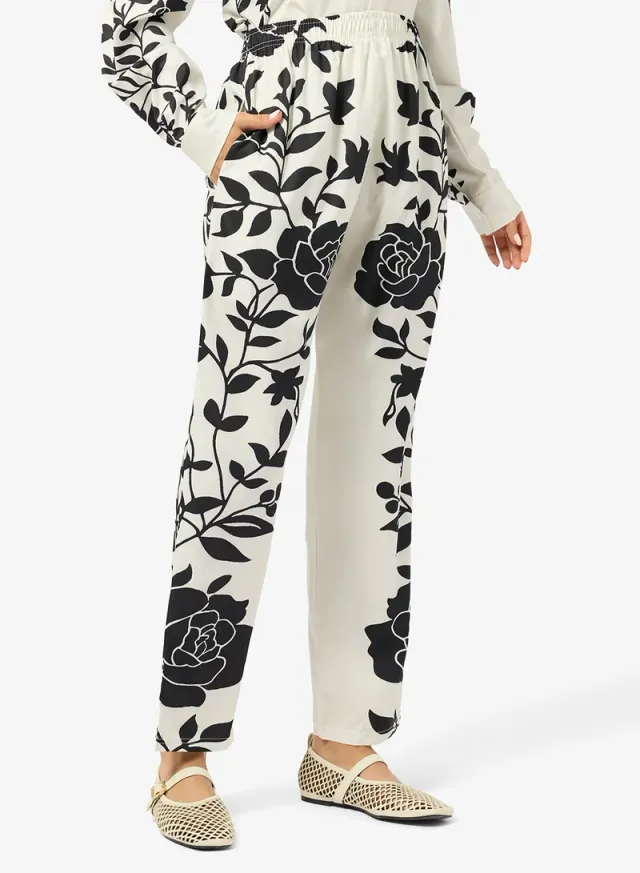 Oversize Satin Floral Shirt & Pant Coord Set White – image 4