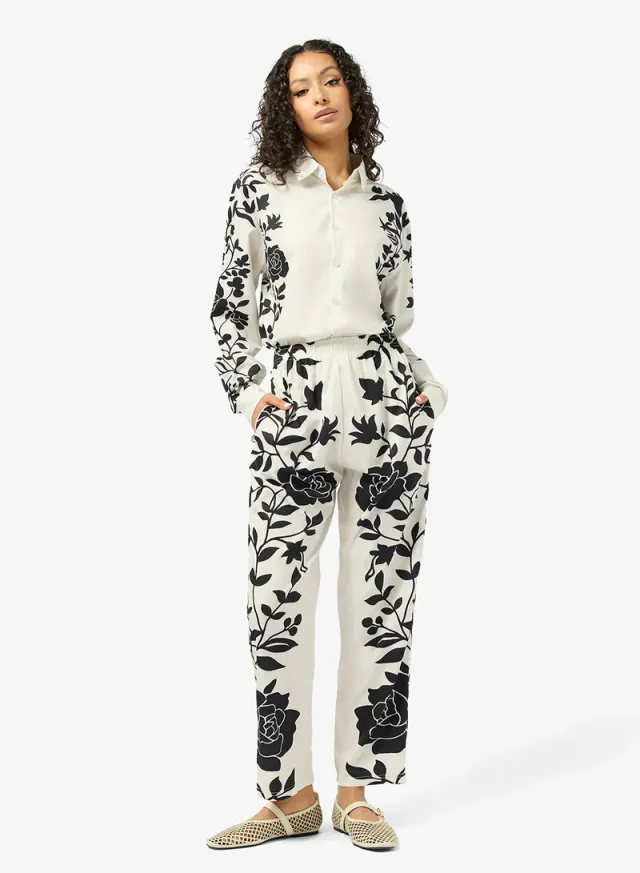 Oversize Satin Floral Shirt & Pant Coord Set White – image 5