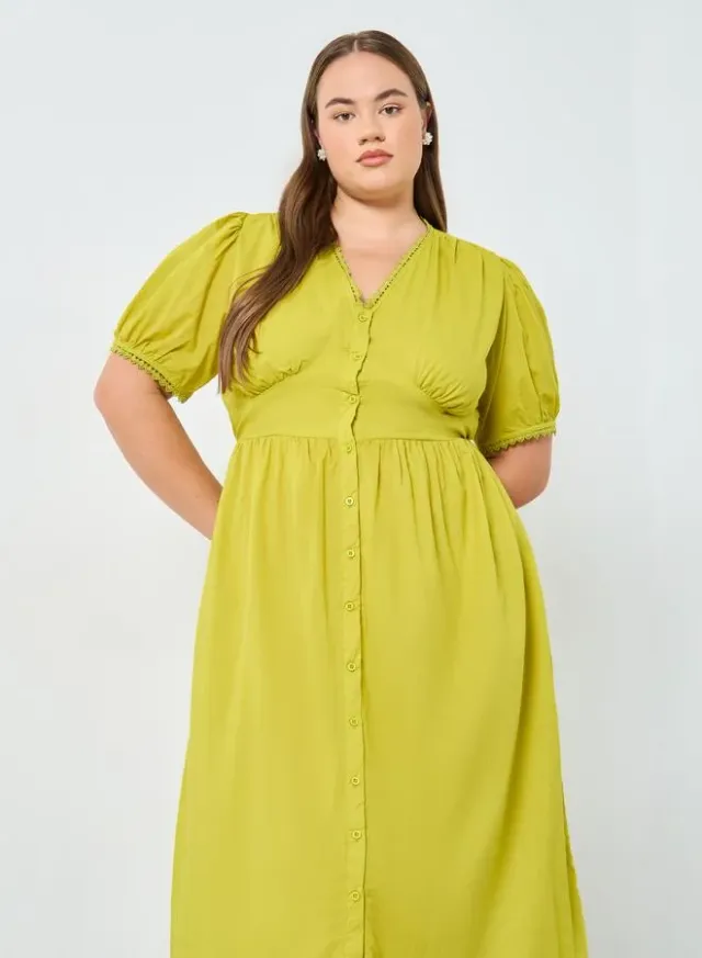 Plus Size Cotton Midi Puff Sleeve Dress – image 3