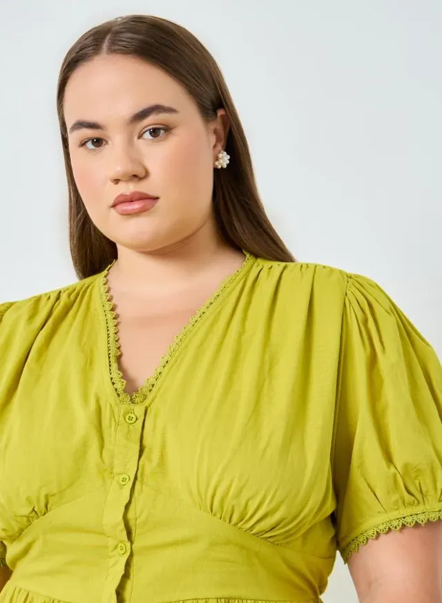 Plus Size Cotton Midi Puff Sleeve Dress – image 4