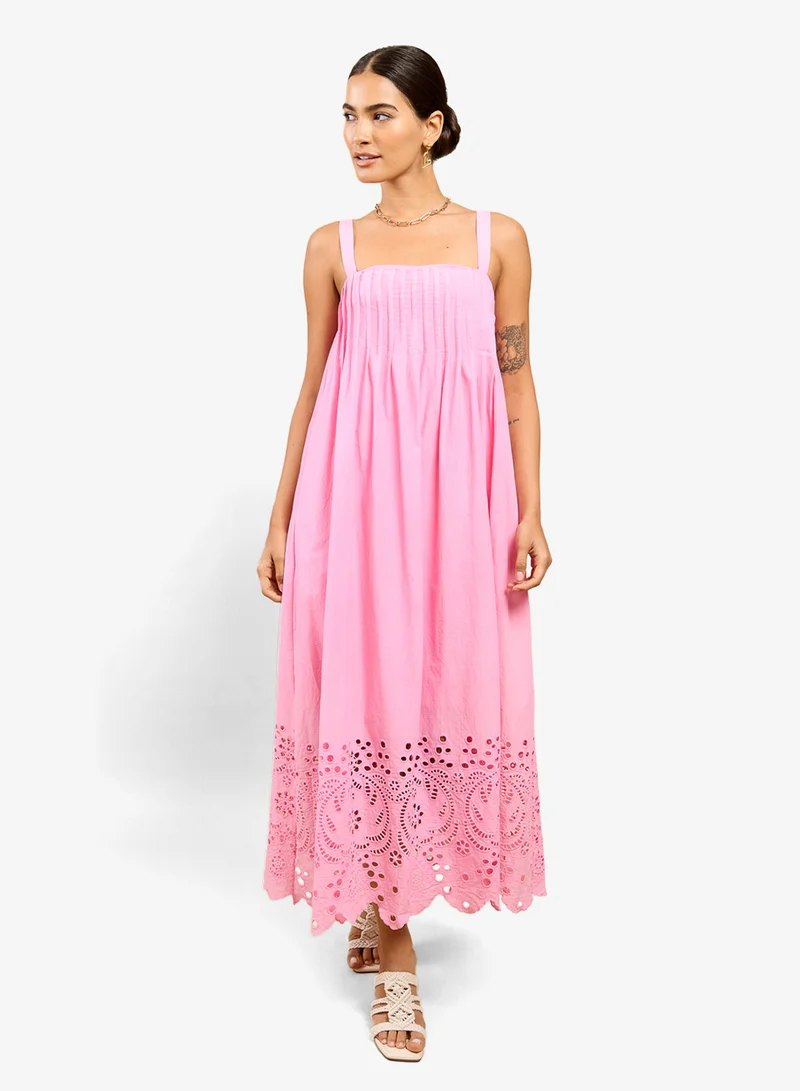 Embroidered Midi Dress Pink