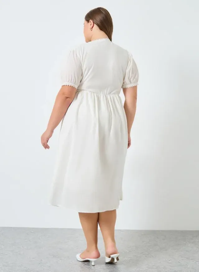 Plus Size Cotton Midi Dress Puff Sleeves – image 4