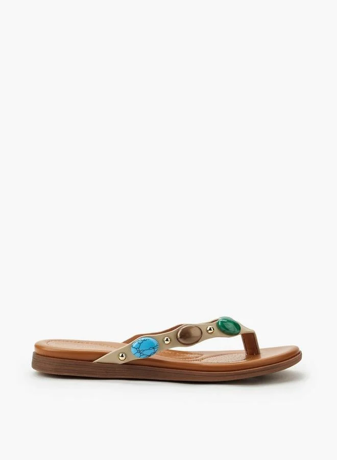 Stone Embellished Women Slip-On Sandals