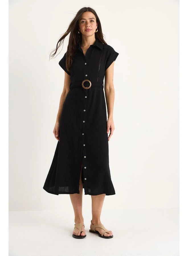Belted Button-Up Shirt Dress