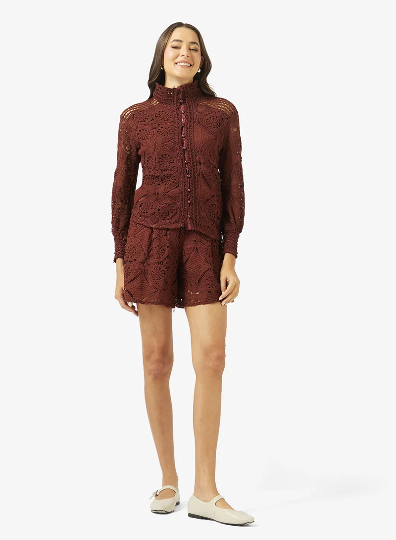 Openwork Broderie Shirt & Shorts Set