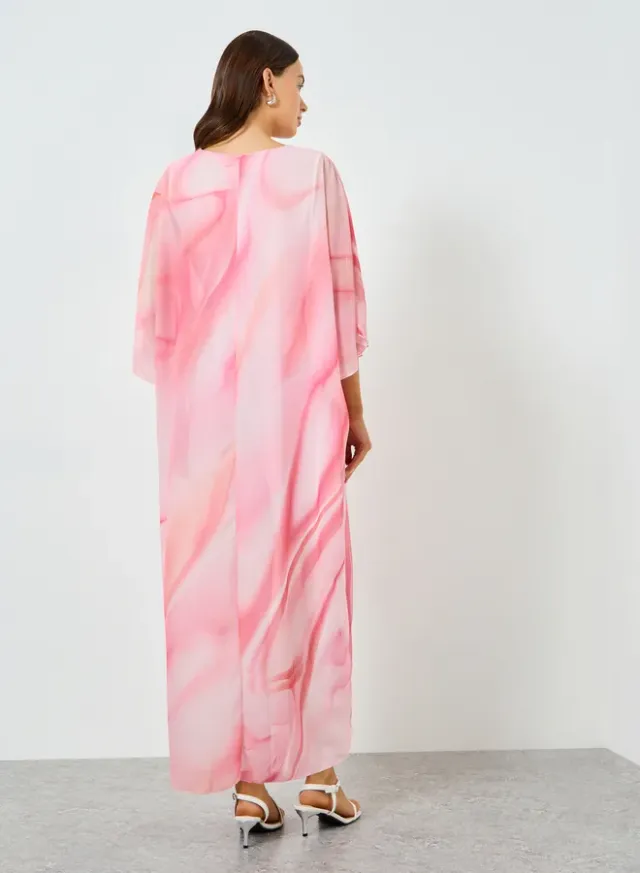 Marble Print Slit Dress Wide Leg Pants Co-ord Pink – image 6
