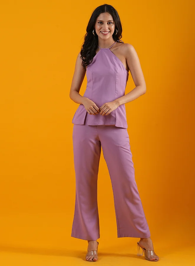Globus Halter Neck Front Slit Crepe Co-Ord Set