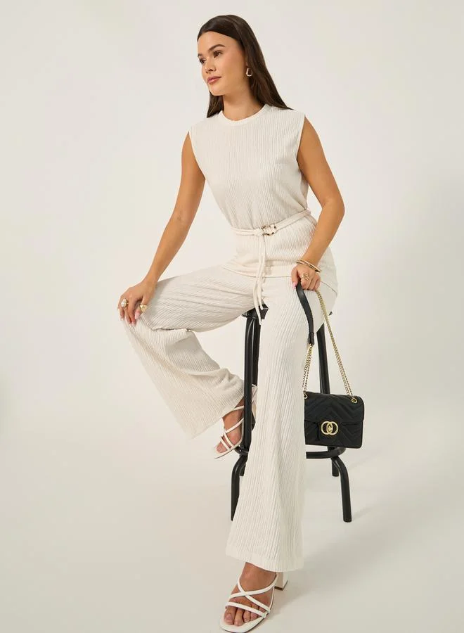 Styli Crinkle Knit Sleeveless Top & Pants Set